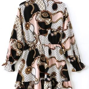 Women’s Chic Patterned Long Sleeve Dress - Size XL